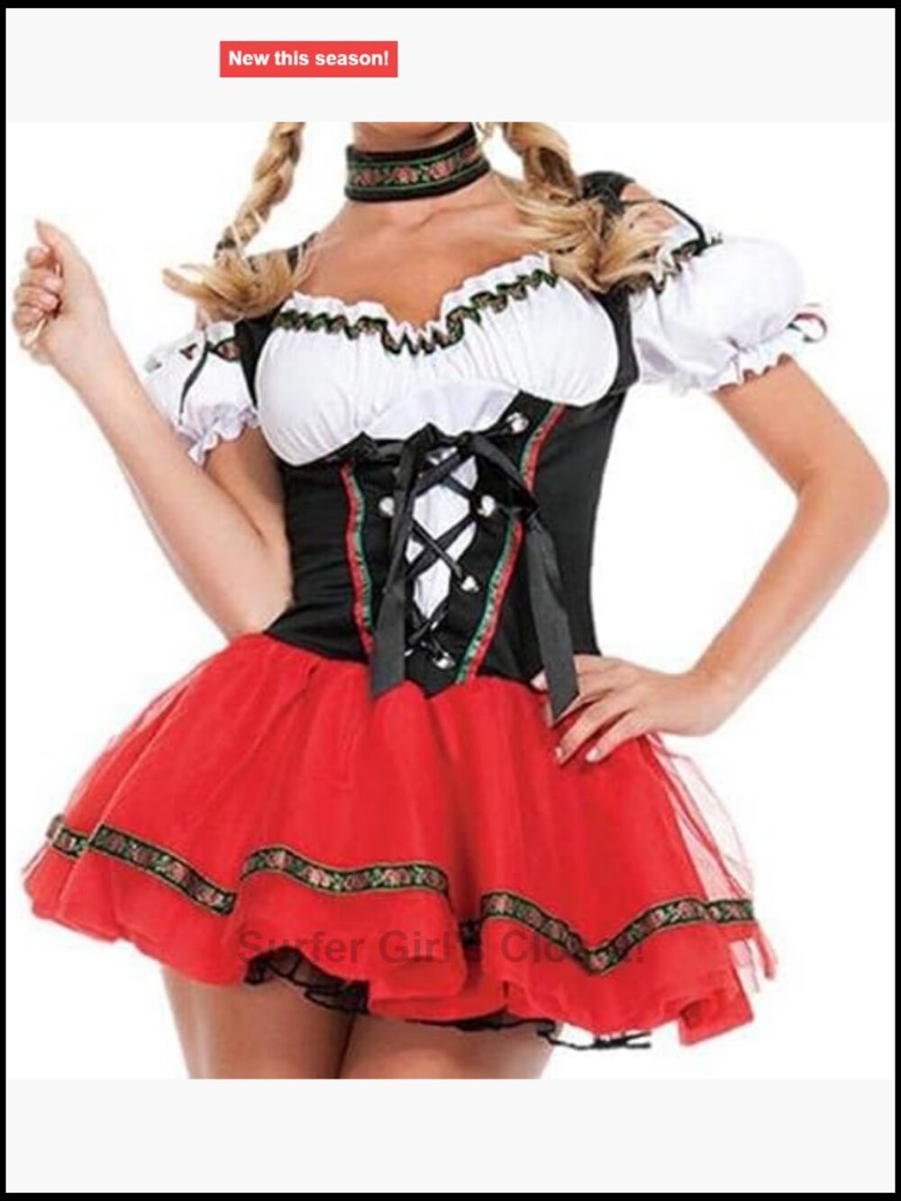 Women's German Oktoberfest Dirndl Costume Dress with Headwear and Neck Ring